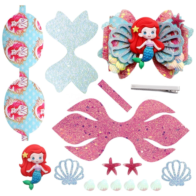 Mermaid Printed Faux Leather Pre-Cut Bow Includes Centerpiece