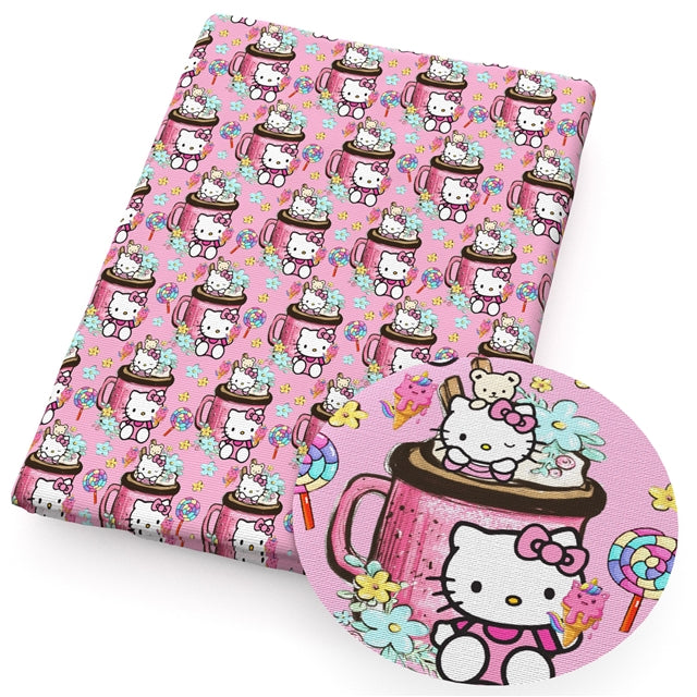 Cute Cat Litchi Printed Faux Leather Sheet Litchi has a pebble like feel with bright colors