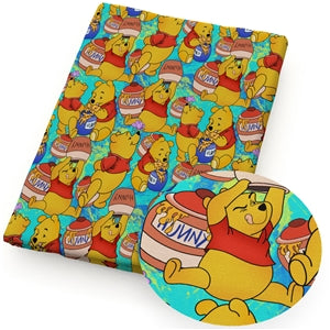 Winnie The Pooh Litchi Printed Faux Leather Sheet Litchi has a pebble like feel with bright colors