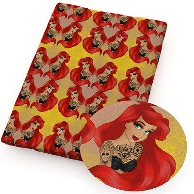 Naughty Ariel The Little Mermaid Litchi Printed Faux Leather Sheet Litchi has a pebble like feel with bright colors