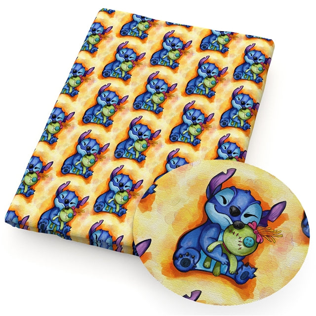 Blue Alien Litchi Printed Faux Leather Sheet Litchi has a pebble like feel with bright colors