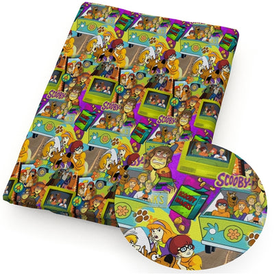 Scooby Doo Litchi Printed Faux Leather Sheet Litchi has a pebble like feel with bright colors