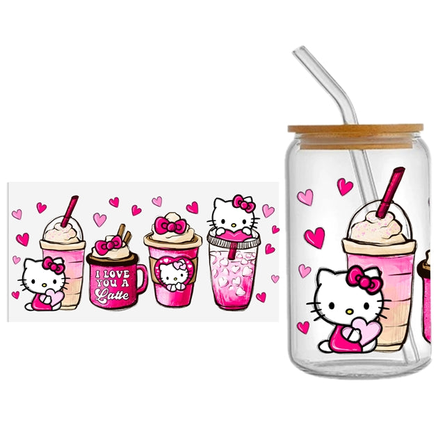 Kitty UV DTF Glass Can Wrap for 16 oz Libbey Glass, Permanent and Ready to Apply, UV dtf Cup Wrap ready to ship, Glass Can Wrap