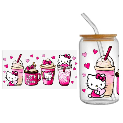 Cute Cat UV DTF Glass Can Wrap for 16 oz Libbey Glass, Permanent and Ready to Apply, UV dtf Cup Wrap ready to ship, Glass Can Wrap