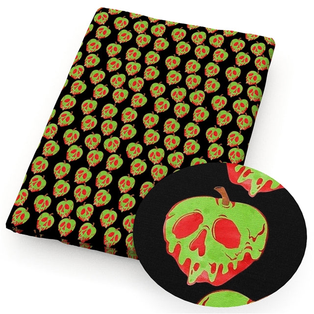 Scary Candy Apples Litchi Printed Faux Leather Sheet Litchi has a pebble like feel with bright colors