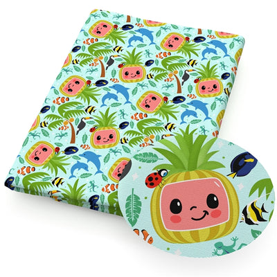 Cocomelon Litchi Printed Faux Leather Sheet Litchi has a pebble like feel with bright colors