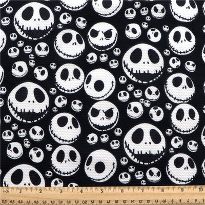 Nightmare Before Christmas Halloween Skulls Litchi Printed Faux Leather Sheet Litchi has a pebble like feel with bright colors