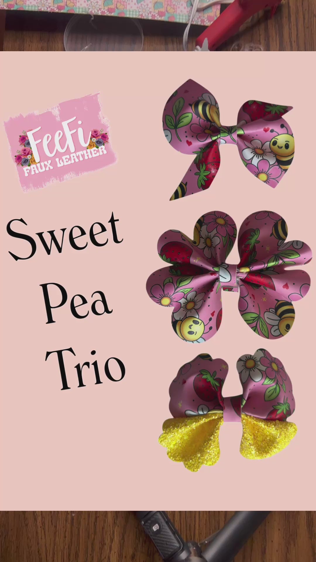 Sweet Pea Trio 3 inch Pinch Bows Cutting Die for Making Bows 3 Sizes