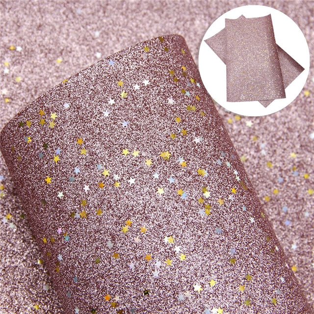 Fine Glitter with Stars Printed Sheet Multiple Colors