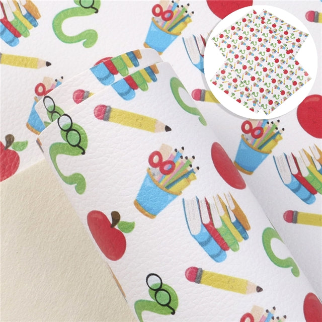 Back To School Litchi Printed Faux Leather Sheet Litchi has a pebble like feel with bright colors