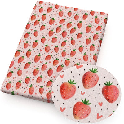 Strawberry and Hearts Litchi Printed Faux Leather Sheet