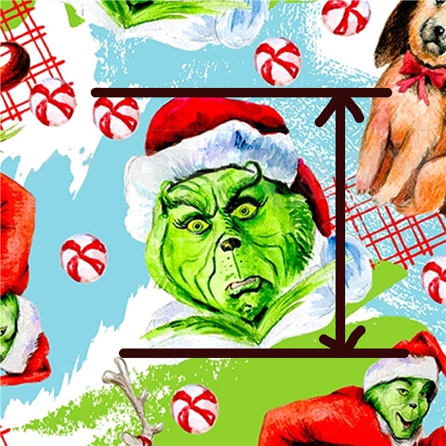 Dr Seuss The Grinch Christmas Litchi Printed Faux Leather Sheet Litchi has a pebble like feel with bright colors