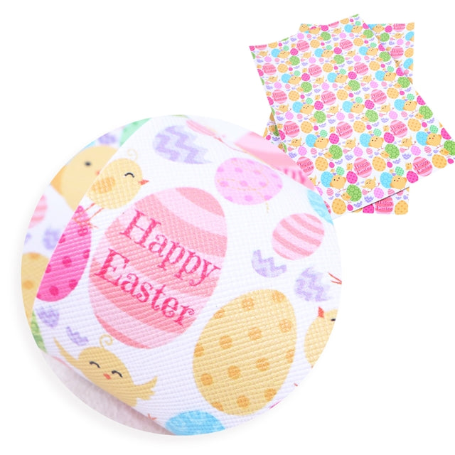 Easter Chicks Litchi Printed Faux Leather Sheet Litchi has a pebble like feel with bright colors