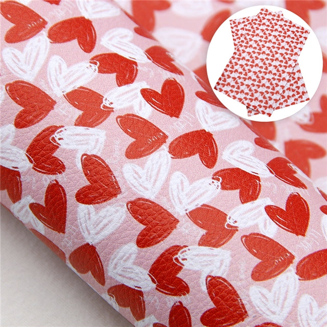 Hearts Litchi Printed Faux Leather Sheet Litchi has a pebble like feel with bright colors