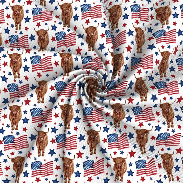 Buffalo Red, White and Blue July 4th Print Bullet Textured Liverpool Fabric