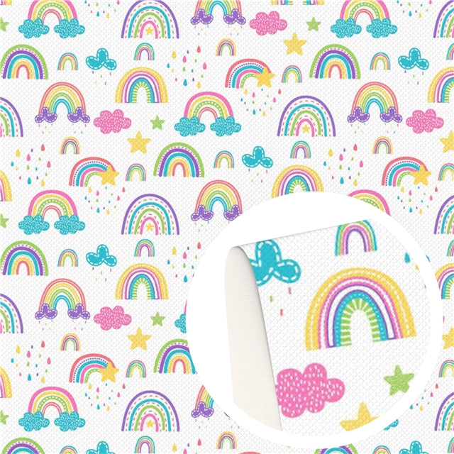 Rainbows Litchi Printed Faux Leather Sheet Litchi has a pebble like feel with bright colors