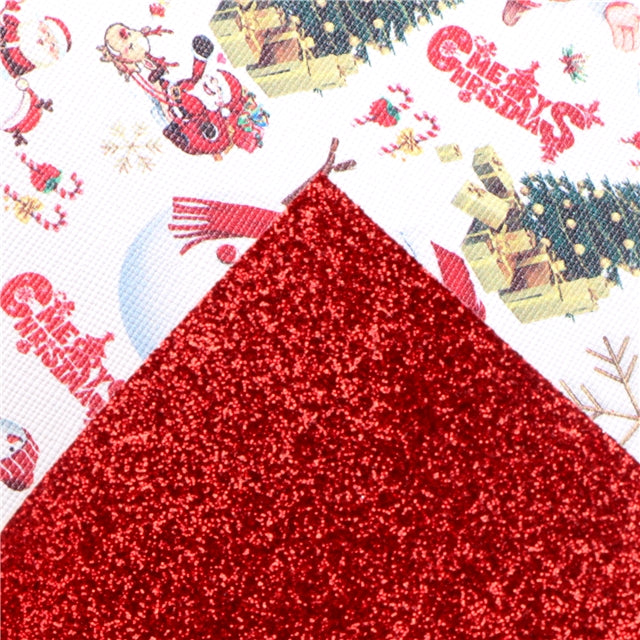 Christmas and Red Glitter Double Sided Printed Faux Leather Sheet
