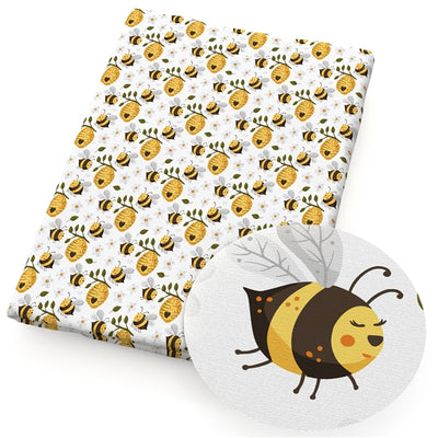 Bees and Hives Litchi Printed Faux Leather Sheet