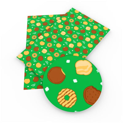 Girl Scout Cookies Litchi Printed Faux Leather Sheet Litchi has a pebble like feel with bright colors
