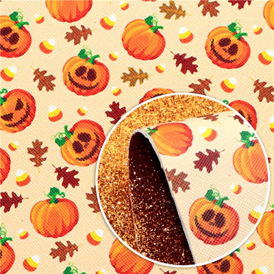 Fall Pumpkins Glitter Double Sided Pattern Faux Leather Sheet