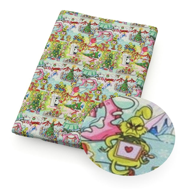 Dr Seuss The Grinch Christmas Litchi Printed Faux Leather Sheet