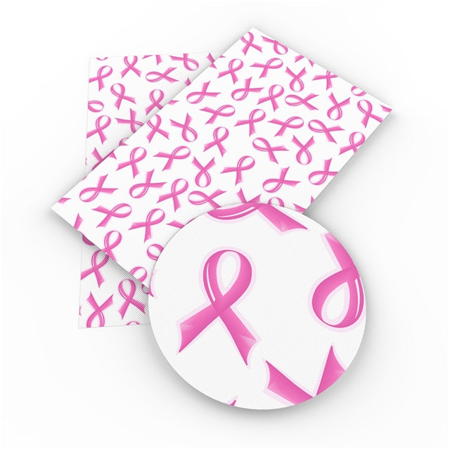 Breast Cancer Ribbon Litchi Printed Faux Leather Sheet