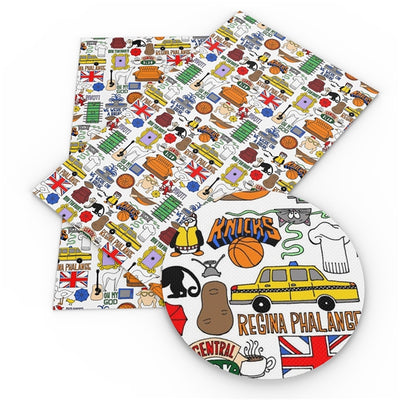 Central Perk FRIENDS Litchi Printed Faux Leather Sheet Litchi has a pebble like feel with bright colors