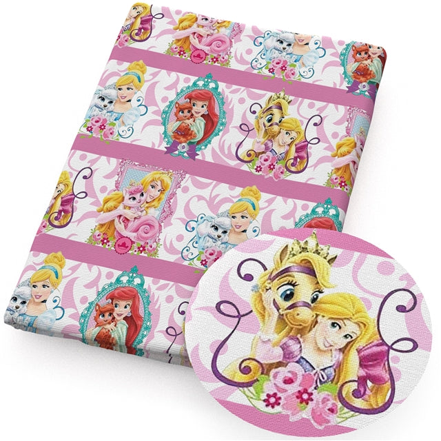 Princesses and their Sidekicks Litchi Printed Faux Leather Sheet Litchi has a pebble like feel with bright colors