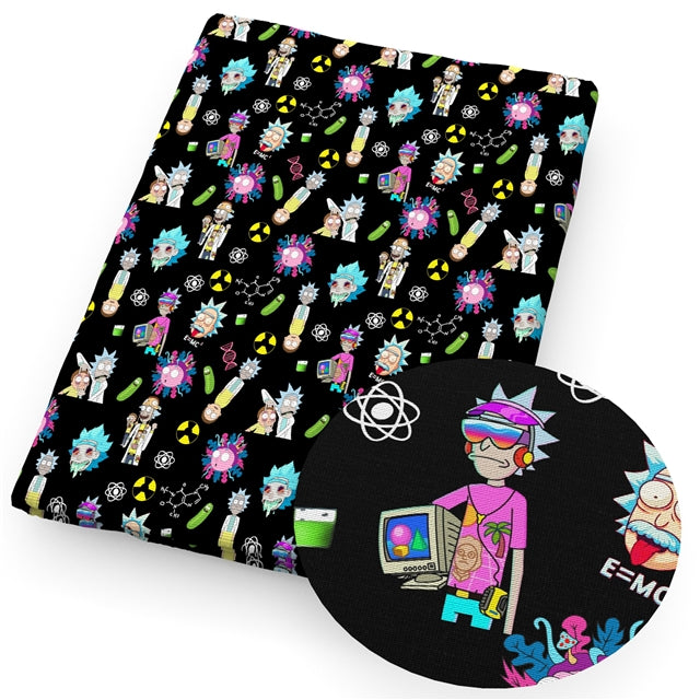 Rick and Morty TV Show Litchi Printed Faux Leather Sheet Litchi has a pebble like feel with bright colors