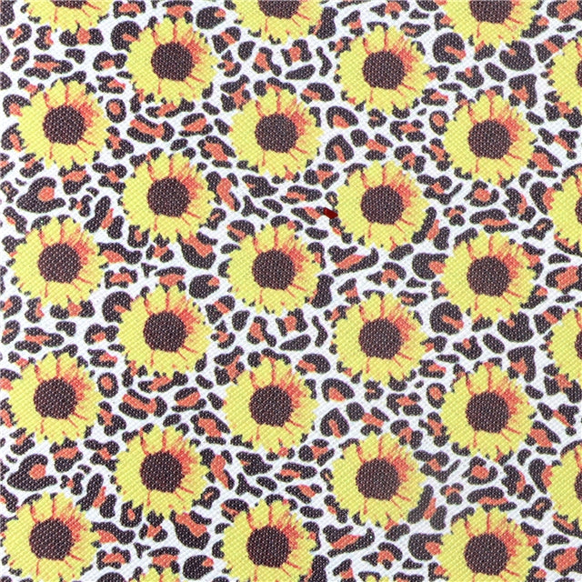 Sunflower Leopard Yellow Glitter Double Sided Printed Faux Leather Sheet