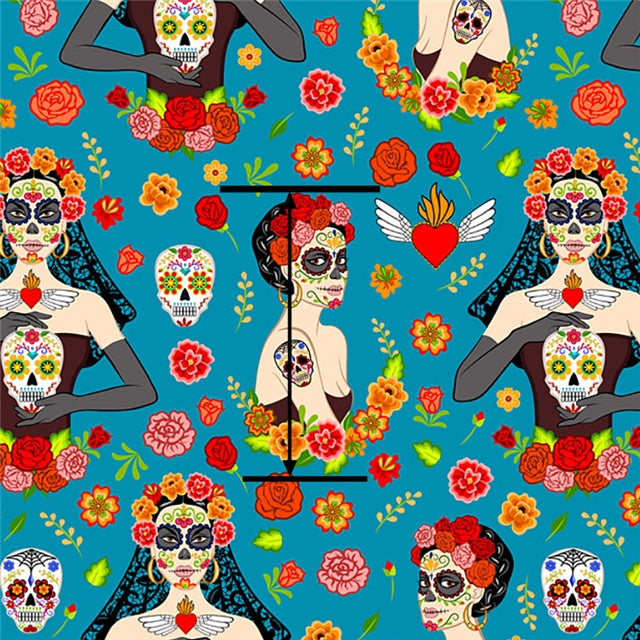 Sugar Skull Girl Litchi Printed Faux Leather Print Sheet