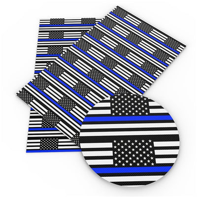 Police Flag Blue Line Litchi Printed Faux Leather Sheet  Litchi has a pebble like feel with bright colors