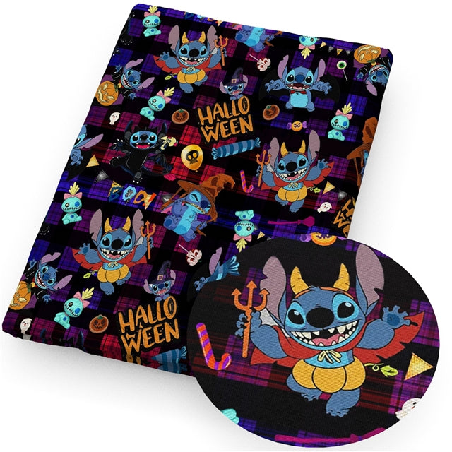 Blue Alien Halloween Litchi Printed Faux Leather Sheet