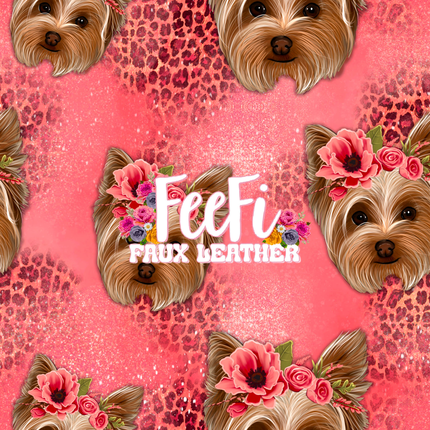 Dog Face Litchi Printed Faux Leather Sheet Litchi has a pebble like feel with bright colors