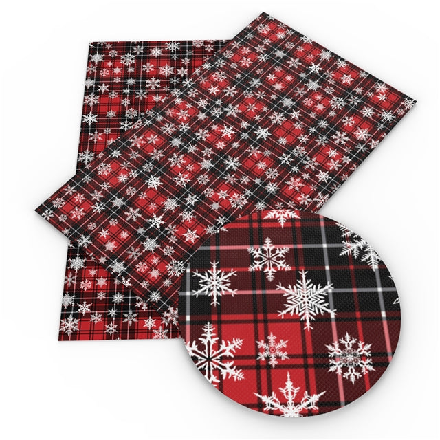 Red Christmas Plaid Litchi Printed Faux Leather Sheet