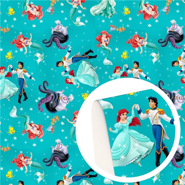 Ariel The Little Mermaid Litchi Printed Faux Leather Sheet Litchi has a pebble like feel with bright colors