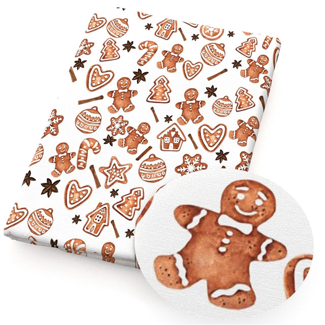 Christmas Gingerbread Litchi Printed Faux Leather Sheet Litchi has a pebble like feel with bright colors