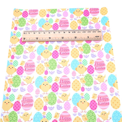 Easter Chicks Litchi Printed Faux Leather Sheet Litchi has a pebble like feel with bright colors