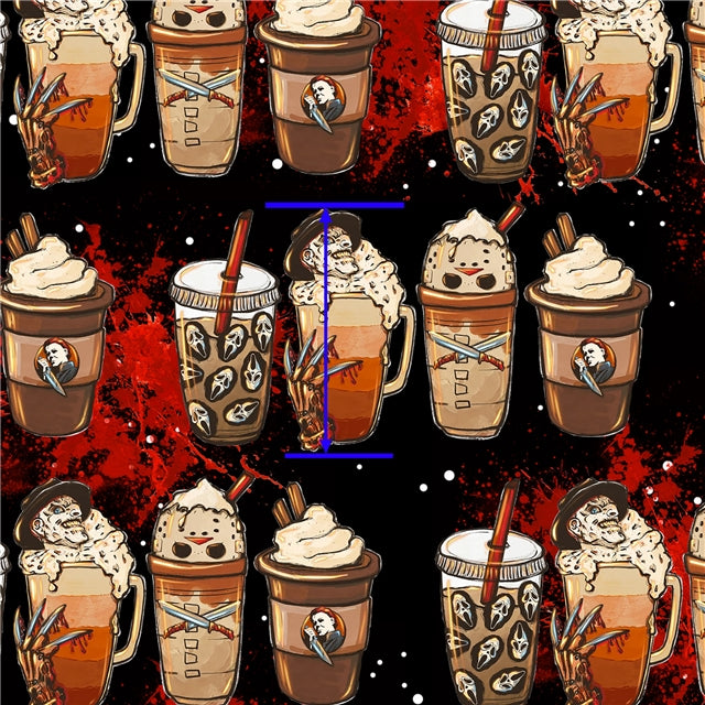 Scary Movie Coffee Litchi Printed Faux Leather Sheet Litchi has a pebble like feel with bright colors