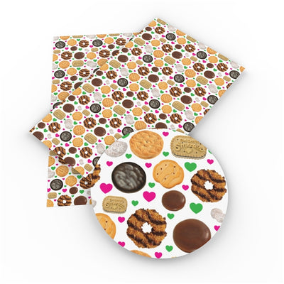 Girl Scout Cookies Litchii Printed Faux Leather Sheet Litchi has a pebble like feel with bright colors