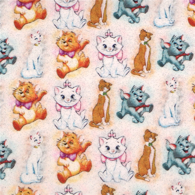 Kittens Aristocat Litchi Printed Faux Leather Sheet Litchi has a pebble like feel with bright colors