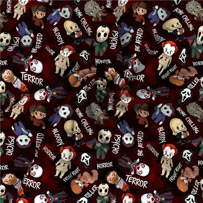 Pennywise, Freddy Krueger Scary Movies Halloween Printed Bullet Textured Liverpool Fabric
