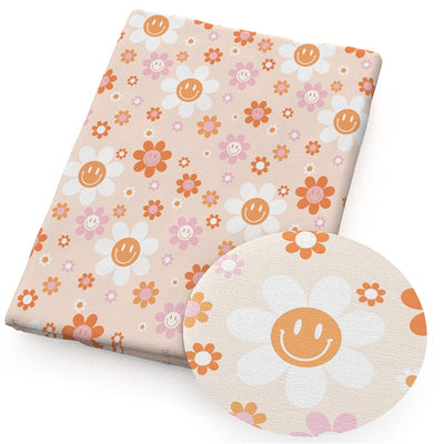 Smiley Faces and Flowers Textured Liverpool/ Bullet Fabric with a textured feel