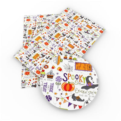 Halloween Litchi Printed Faux Leather Sheet