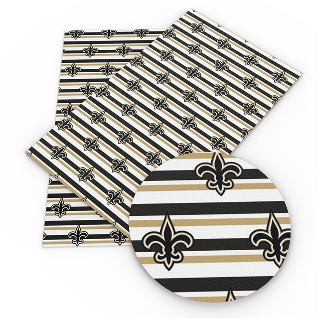 Saints Football Litchi Printed Faux Leather Sheet Litchi has a pebble like feel with bright colors