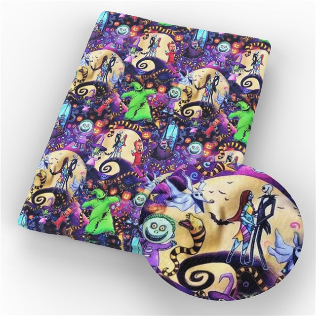 Nightmare Before Christmas Halloween Printed Textured Liverpool/ Bullet Fabric with a textured feel