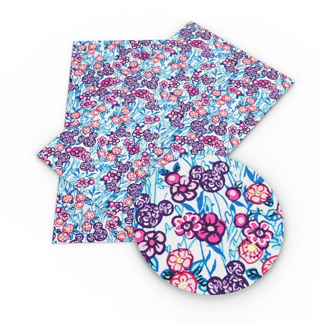 Mouse Flowers Litchi Printed Faux Leather Sheet