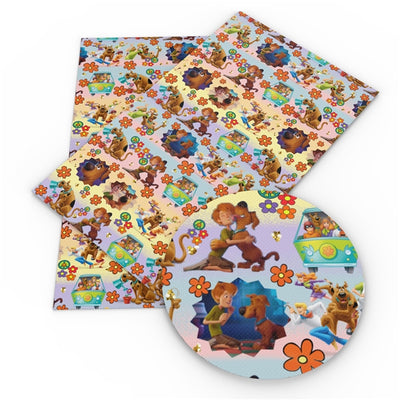 Scooby Doo Litchi Printed Faux Leather Sheet Litchi has a pebble like feel with bright colors