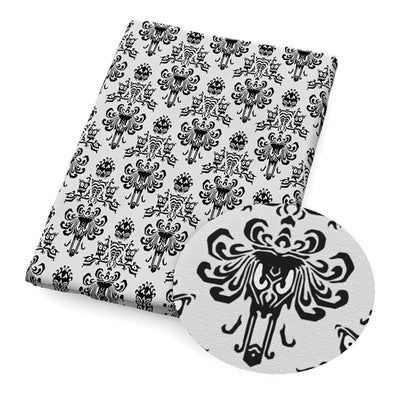 Haunted Mansion White Halloween Litchi Printed Faux Leather Sheet
