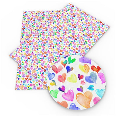 Colorful Hearts Litchi Printed Faux Leather Sheet